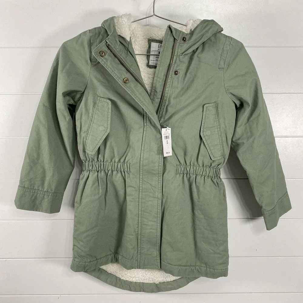 Gap Kids Jacket Youth Medium 8 Green Hooded ColdControl‎ Sherpa Utility Parka